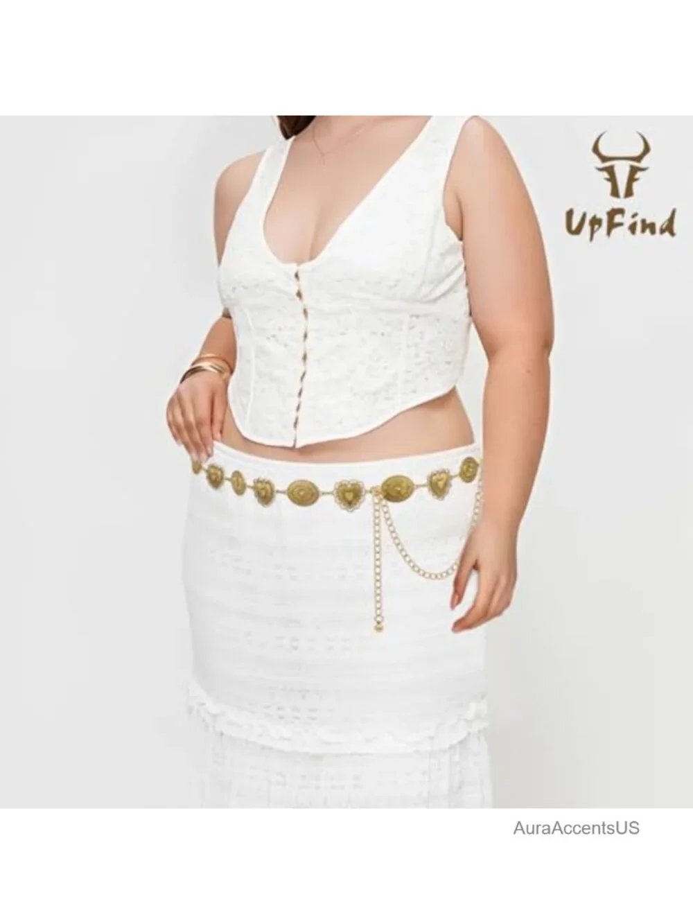 Metal Chain Belt Concho Belt Cowgirl Waist Link for Jeans Dresses Concert Boho
